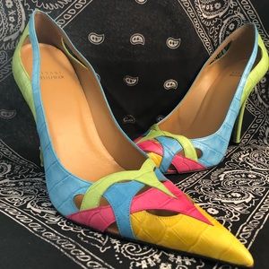 Stuart weitzman alligator embossed multicolor heel